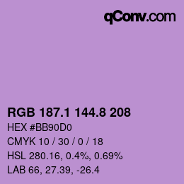 カラーコード: RGB 187.1 144.8 208 | qconv.com