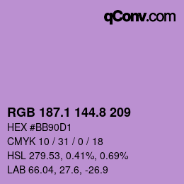 カラーコード: RGB 187.1 144.8 209 | qconv.com