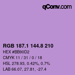 カラーコード: RGB 187.1 144.8 210 | qconv.com