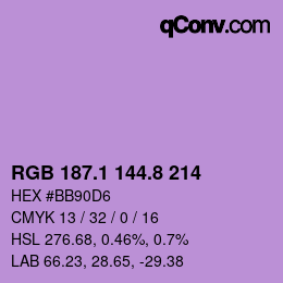 カラーコード: RGB 187.1 144.8 214 | qconv.com