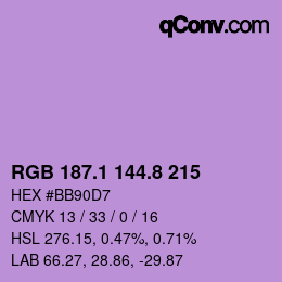 カラーコード: RGB 187.1 144.8 215 | qconv.com