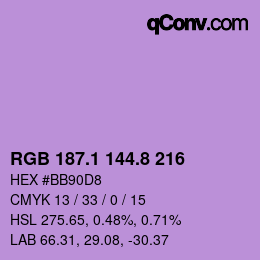 カラーコード: RGB 187.1 144.8 216 | qconv.com