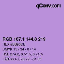 カラーコード: RGB 187.1 144.8 219 | qconv.com