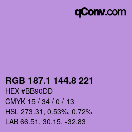 カラーコード: RGB 187.1 144.8 221 | qconv.com