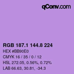 カラーコード: RGB 187.1 144.8 224 | qconv.com