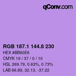 カラーコード: RGB 187.1 144.8 230 | qconv.com
