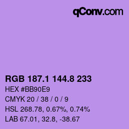 カラーコード: RGB 187.1 144.8 233 | qconv.com