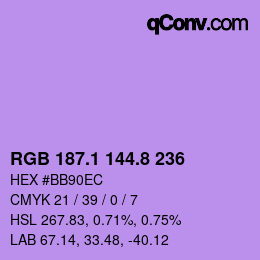 カラーコード: RGB 187.1 144.8 236 | qconv.com