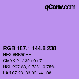 カラーコード: RGB 187.1 144.8 238 | qconv.com