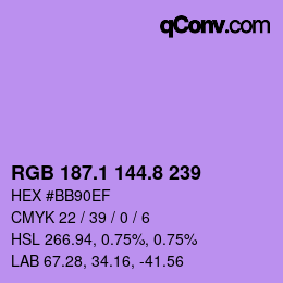 カラーコード: RGB 187.1 144.8 239 | qconv.com