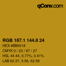カラーコード: RGB 187.1 144.8 24 | qconv.com