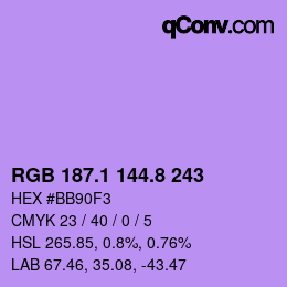 カラーコード: RGB 187.1 144.8 243 | qconv.com