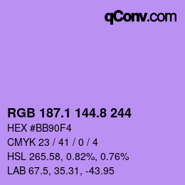 カラーコード: RGB 187.1 144.8 244 | qconv.com