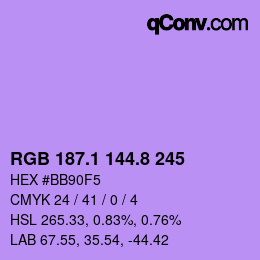 カラーコード: RGB 187.1 144.8 245 | qconv.com