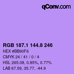 カラーコード: RGB 187.1 144.8 246 | qconv.com