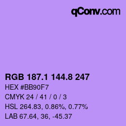 カラーコード: RGB 187.1 144.8 247 | qconv.com