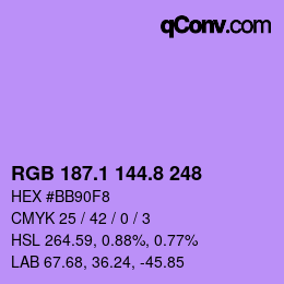 カラーコード: RGB 187.1 144.8 248 | qconv.com