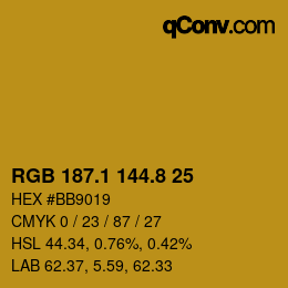 カラーコード: RGB 187.1 144.8 25 | qconv.com