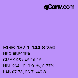 カラーコード: RGB 187.1 144.8 250 | qconv.com