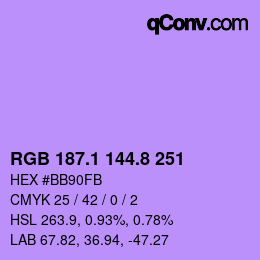 カラーコード: RGB 187.1 144.8 251 | qconv.com