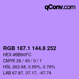 カラーコード: RGB 187.1 144.8 252 | qconv.com