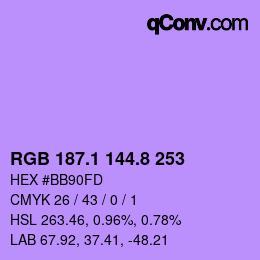 カラーコード: RGB 187.1 144.8 253 | qconv.com