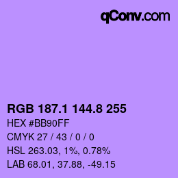 カラーコード: RGB 187.1 144.8 255 | qconv.com