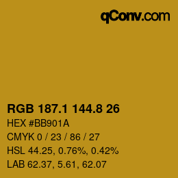 カラーコード: RGB 187.1 144.8 26 | qconv.com
