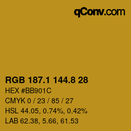 カラーコード: RGB 187.1 144.8 28 | qconv.com