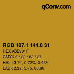 カラーコード: RGB 187.1 144.8 31 | qconv.com