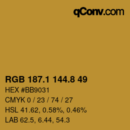 カラーコード: RGB 187.1 144.8 49 | qconv.com
