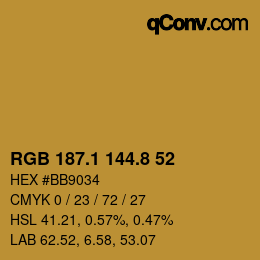 Farbcode: RGB 187.1 144.8 52 | qconv.com