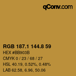 カラーコード: RGB 187.1 144.8 59 | qconv.com