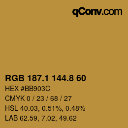 Color code: RGB 187.1 144.8 60 | qconv.com