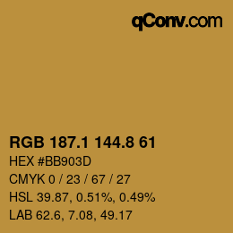 Color code: RGB 187.1 144.8 61 | qconv.com