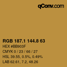 カラーコード: RGB 187.1 144.8 63 | qconv.com