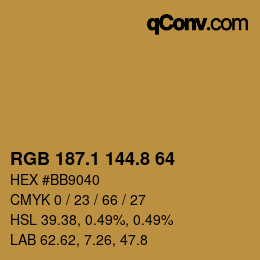 カラーコード: RGB 187.1 144.8 64 | qconv.com