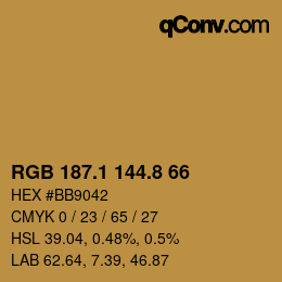 Color code: RGB 187.1 144.8 66 | qconv.com