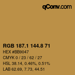 Color code: RGB 187.1 144.8 71 | qconv.com