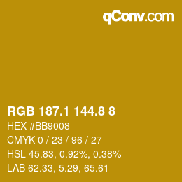 カラーコード: RGB 187.1 144.8 8 | qconv.com