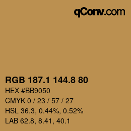 Color code: RGB 187.1 144.8 80 | qconv.com