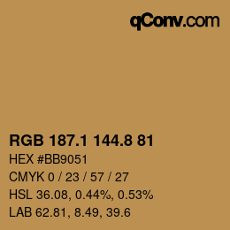 Color code: RGB 187.1 144.8 81 | qconv.com