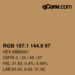 カラーコード: RGB 187.1 144.8 97 | qconv.com
