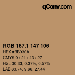 Color code: RGB 187.1 147 106 | qconv.com