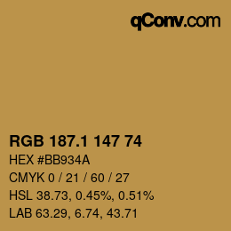 カラーコード: RGB 187.1 147 74 | qconv.com
