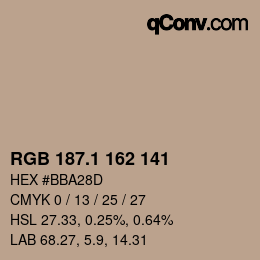 カラーコード: RGB 187.1 162 141 | qconv.com