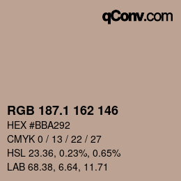 Farbcode: RGB 187.1 162 146 | qconv.com