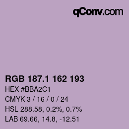 カラーコード: RGB 187.1 162 193 | qconv.com
