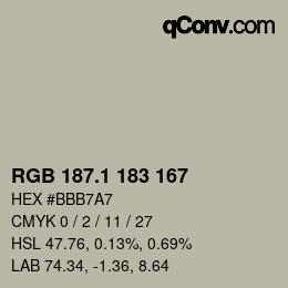 Color code: RGB 187.1 183 167 | qconv.com