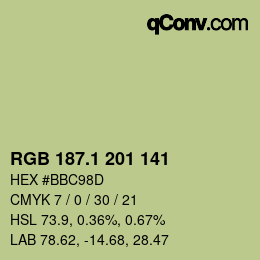 カラーコード: RGB 187.1 201 141 | qconv.com